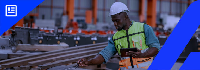 Banner Trabalhador de chapas metálicas realiza verificação de qualidade